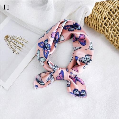 50*50cm Butterfly Floral Print Square Scarf Womens Scarves Satin Silk Scarf Round Chain Stripes Bandana Head-Neck Hair Tie Band