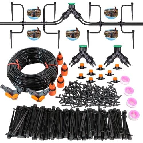 Drip Irrigation System 1/4" Hose 180 Degree Adjustable Sprinkler Kit 4-Way Garden Watering Inserting Ground Micro Flow Dripper