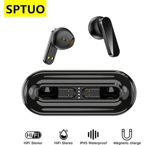 SPTUO Genuine Bluetooth 5.0 Earphone Touch Control Wireless Headphons HiFi IPX6 Waterproof Earbuds Headset with Charging Box