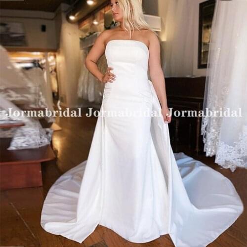 Strapless Mermaid Wedding Dress With Detachable Long Train 2021 Simply White Ivory Satin Bride Wedding Gowns vestido de noiva