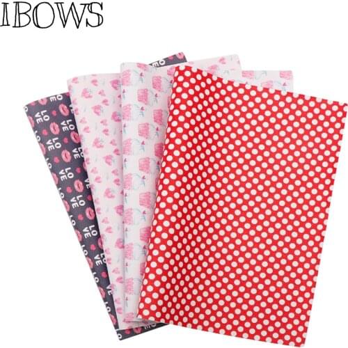 IBOWS 22*30cm Synthetic Leather Fabric Valentines Day Faux Vinyl Leather Printed Fabric DIY Hairbow Crafts Sewing Material