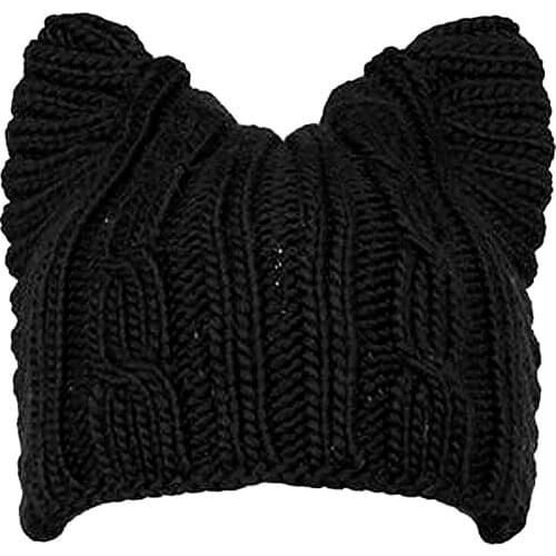 Handknit Soft Womens Cute Cat Ear Meow Kitty 90% Wool Winter Cap Beanie Hat A004