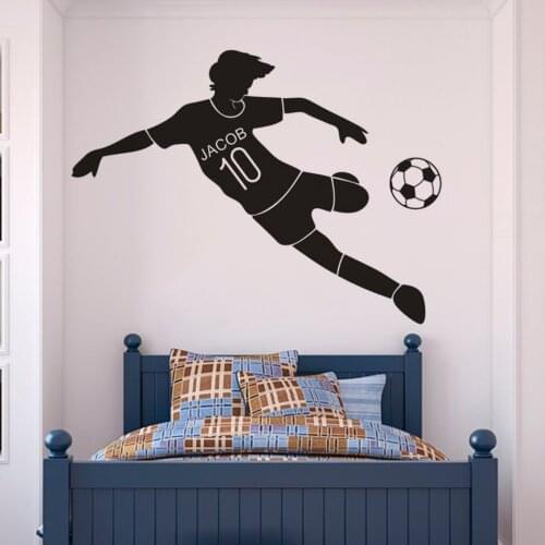 Boys Football Sports Custom Soccer Name Wall Sticker Football Player Vinyl Sticker Personalized Name Wall Art Poster AZ210