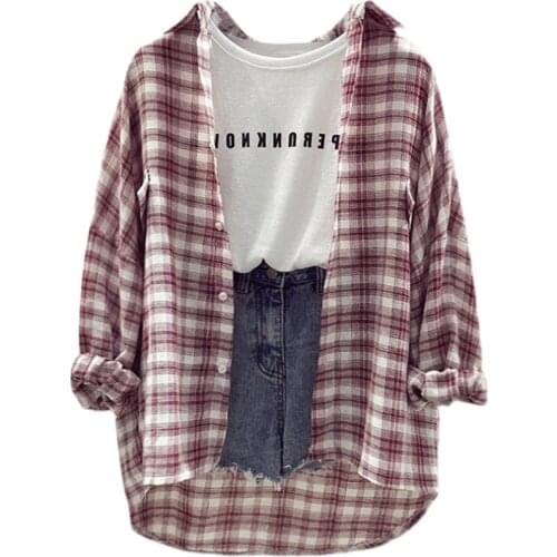 Export Cut Label Womens Clothing Big Brand Clearance Thin Sunblock Plaid Shirt Loose Jacket T Shirt for Women Y2k Aesthetic