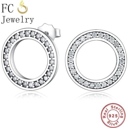 FC Jewelry 925 Sterling Silver Round Circle Pave Zirconia Stud Earrings For Women Brincos Prevent Allergy Piercing Pendientes