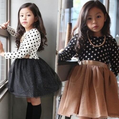 Winter Girls Dress For Holiday Long Sleeve Polka Dot Princess Girls Costume Casual Wear School Kids Girl Party Tutu Dress DR067