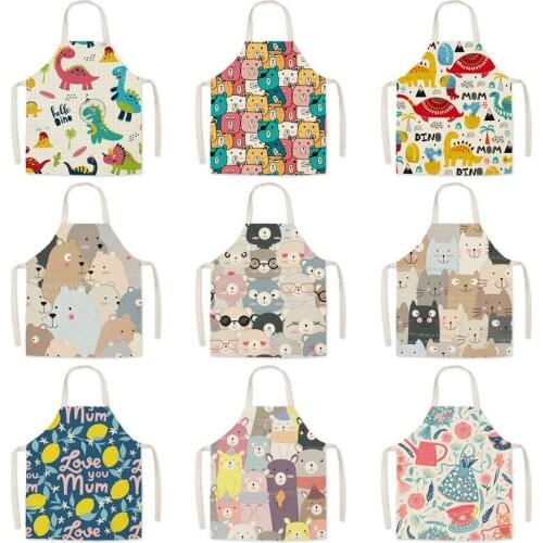 1 Pcs Kitchen Apron Cute Cartoon Cat Printed Sleeveless Cotton Linen Aprons for Men Women Home Cleaning Tools 45x56cm