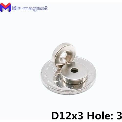 100pcs 12x3 hole: 3mm magnet countersunk ring 12x3-3 magnets 12mmx3mm Hole: 3mm rare earth N35 12*3 hole 3mm magnet 12x3-3mm