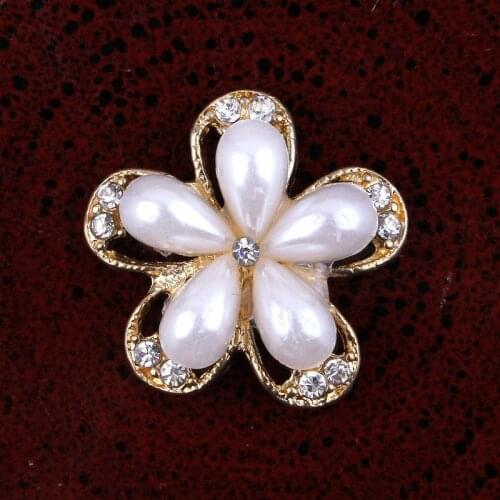 50pcs 1inch Pearl flower Rhinestone Button Flat back Wedding Embellishment Buckles