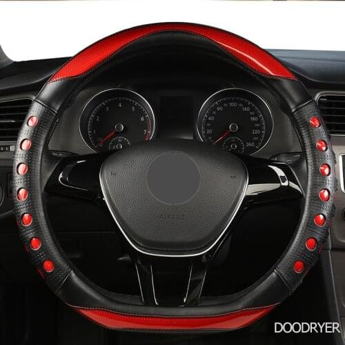 DOODRYER Carbon Fiber Leather Car Steering Wheel Cover For Jaguar XF XE F Pace XJ X-type Ruitar E Pace Emblem S-type