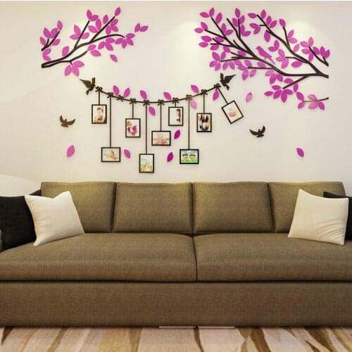 Photo Wall Stickers 3D Acrylic Warm Decorations Wallpaper Photo Frame Tree Decals Posters DIY Art Wallstickers For Living Room