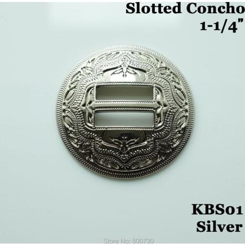 KBS01) 10pc 1-1/4" (32 mm) Slotted Concho 2-Tone Leathercraft Saddle Tack Belt Silver