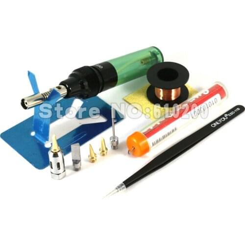Aerated Flame Butane Gas Soldering Iron Kit Set Pen Flame Torch DIY Tool Cordless Solder Iron+5/PCS Tips Nozzle+tweezers+Solder