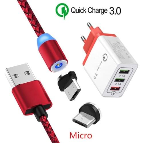 Magnetic Micro USB Cable QC 3.0 USB Fast charger For Samsung A7 2018 Nokia 6 Huawei Y5 Y6 Y7 P Smart ZTE Blade V7 A7 A5 A3 2019