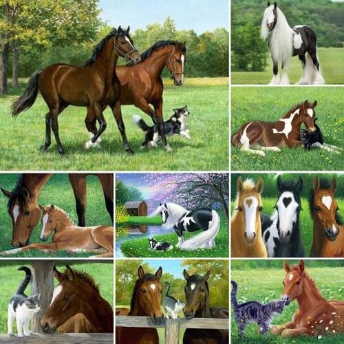 5D DIY Diamond Painting Animal Horse Cross Stitch Kits Full Drill Embroidery Mosaic Picture of Rhinestones Home Decoration
