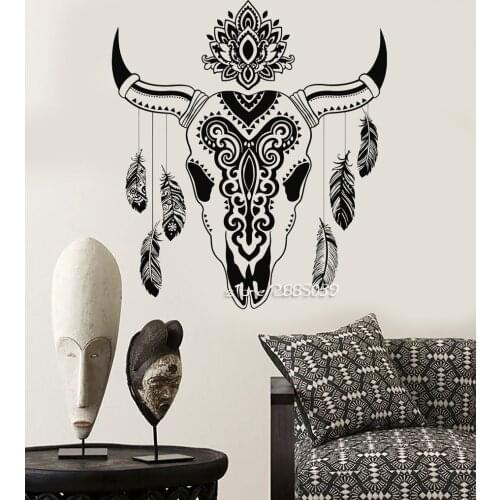 Animal Skull Bull Feathers Wall Stickers Ethnic Decor Sticker Decor Living Room Wall Decal Nontoxic PVC Artistic Mural SA888