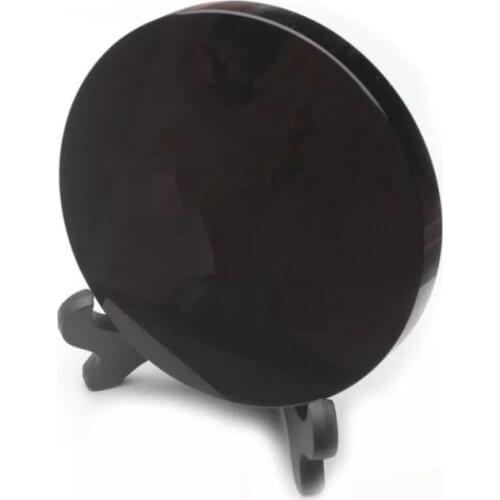 New arrivals high quality 100% natural black obsidian stone circle disk round plate fengshui mirror for home & office decor