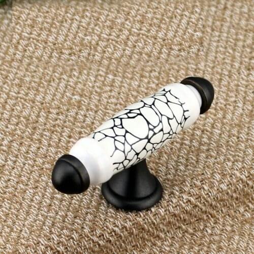 New Products Europe Style Fashion Ceramic Handle Modern Black Relief Cabinet Wardrobe Drawer Handle ( L:90mm)