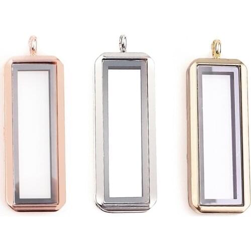 10pcs/lot Alloy Upright Rectangle Floating Charm plain Locket Magnetic Living Glass Memory Locket Pendants for charms necklace