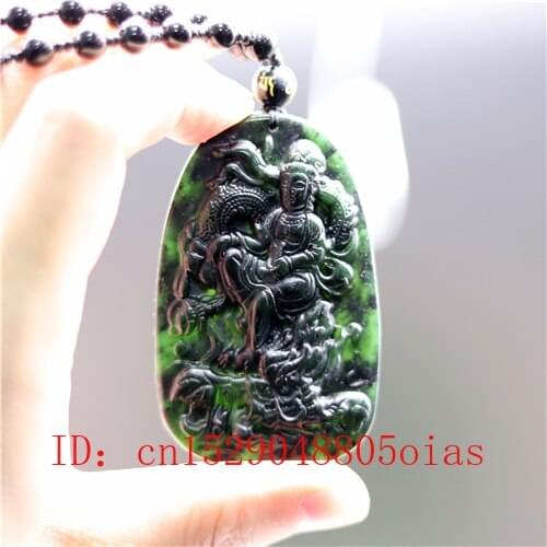 Natural Black Green Jade Dragon Guanyin Pendant Beads Necklace Charm Jewelry Obsidian Accessories Carved Amulet Gifts for Men