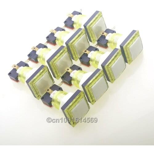 Reyann 8pcs/lot 34mm 5V Angular Square Illuminated Buttons Arcade LED Lamp Color Body Push Button For Arcade Game DIY - Yellow