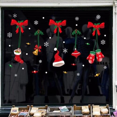 Christmas Socks Hats Decorations Cartoon Pendants Window Stickers Creative Shop Glass Door Sticker Removable Vinyl Decals