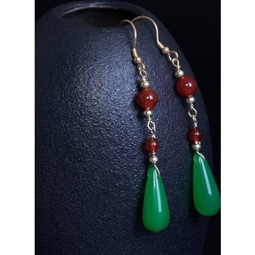 Natural Green Jade Water Drop DIY Earrings Charm Jewellery Fashion Accessories Hand-Carved Man Ahd Woman Luck Amulet Gifts