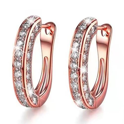Fashion Luxury 3 Colors Ladies Womens Inlaid Sparkling Rhinestone Crystal Zircon Metal Female Hoop Earrings for Party Jewelry
