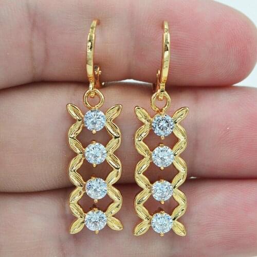 Gold Color Clear Zircon Fashion Crystal Fence Barrier Dangle Earrings for Women Party Jewelry