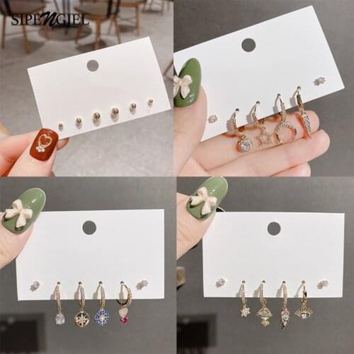 SIPENGJEL Fashion Colorful Zircon Small Hoop Earrings Set Cute Star Huggies Hoop Earrings For Women Jewelry Gift