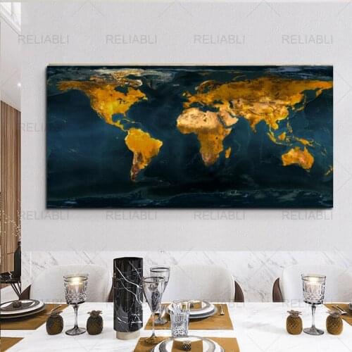 Map Of The World Retro Old Pictures Canvas Paintings For Living Room Prints Home Modern Wall Decoration Gold Map Poster No Frame
