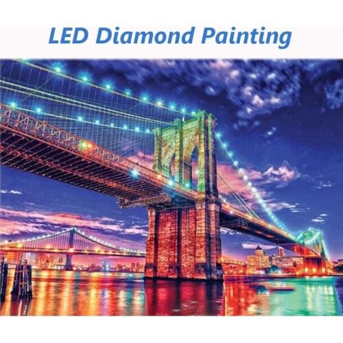 LED Diamond Painting 5D London Bridge Diamond Embroidery LED Colorful lights Full Round Drill Diamond Mosaic 30x40cm With Frame