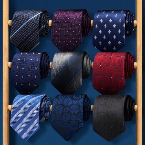 High Quality 2020 Designer New Fashion Striped Navy Blue 8cm Ties for Men Necktie Wedding Business Formal Suit with Gift Box