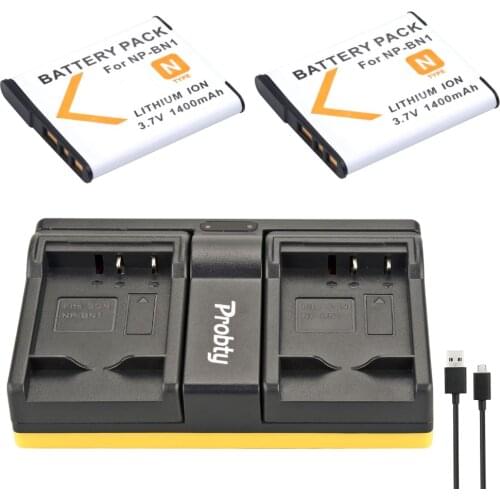 Probty 2pcs NP-BN1 NP BN1 Camera Battery + USB Dual Charger For SONY DSC W630 W570 WX100 WX150 TX7C W510 TX55 T110D W310 T99