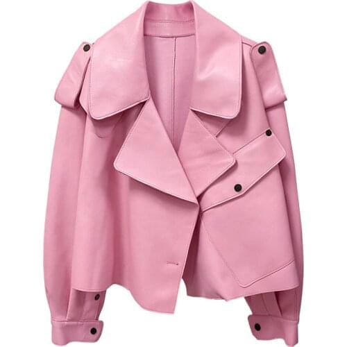 Quanss 2021 New Pink Pu Leather Jacket Womens Spring Autumn Korean Fashion Outerwear Female Loose Cardigan Coats