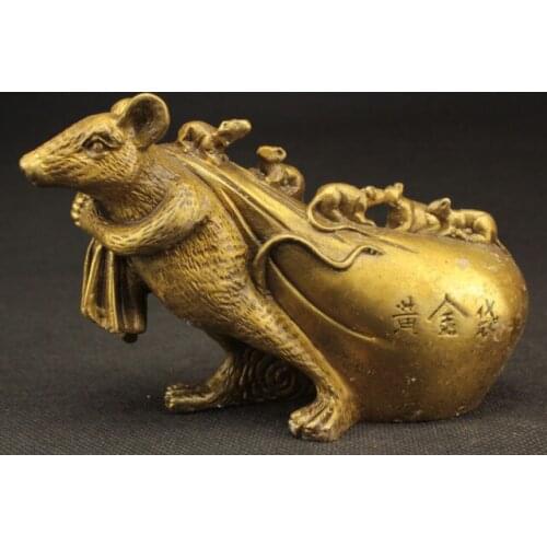Exquisite Interesting Handwork Brass Statue - Mice Bring Lots of Treasure (Small Size)