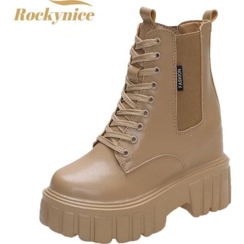 Women High Heels 10CM Thick Heel Ankle Boots Leather Chunky Shoes Autumn Winter Woman Punk Boots Platform Sneaker Botas Designer