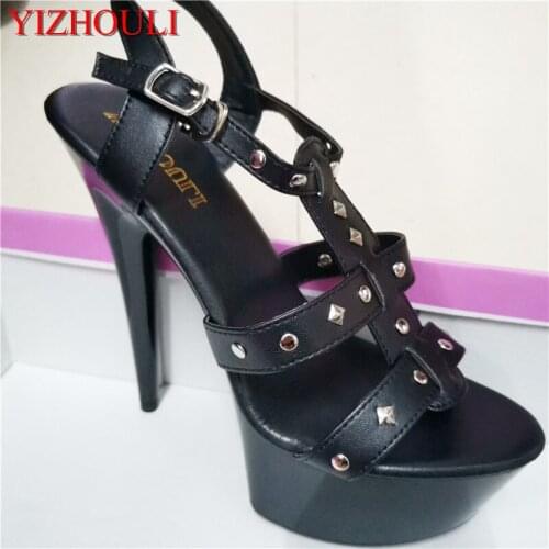 Womens shoes sexy sandals fashion punk rivet 15cm high-heeled shoes 6 inch Stiletto With clubbing high heels