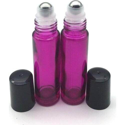 1pcs Empty Perfume Sample Rose-red 10ml Roller Glass Bottle Essential Oil 10cc Roll-On ball thick Bottle Free Shipping