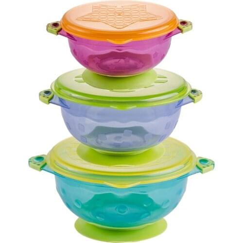 3pcs/set Baby Suction Cup Food Bowls With Lid Spill-Proof Infant Feeding Dish Drop Resistance Sucker Dinner Plate LBS
