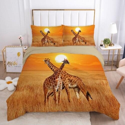 3D Bedding Sets Duvet Quilt Cover Set Comforter Case Bed Linens Pillowcase King Queen Full Double Animal Giraffe Camel Bedspread
