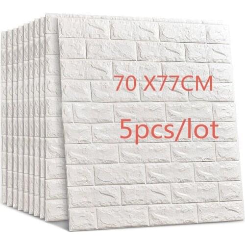 77X70cm 5pcs 3D Brick Wall Stickers DIY Self Adhensive Decor Foam Waterproof Wall Covering Wallpaper Background Kids Living Room