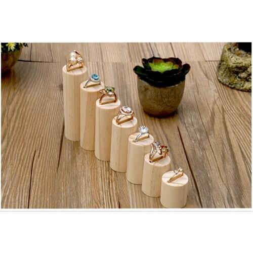 7Pcs Unpainted Cylinder Wooden Jewelry Display Holder Storage