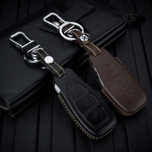 ABAIWAI Car Key Shell Decoration For Ford Escape Kuga Focus Smart Keychain Case Holder Leather Auto Styling Interior Accessories