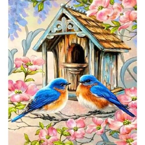 5D DIY Diamond Painting Animal Painting Bird House Picture Square/Round Diamond Cross Stitch Embroidery Decoration Crafts WG2917
