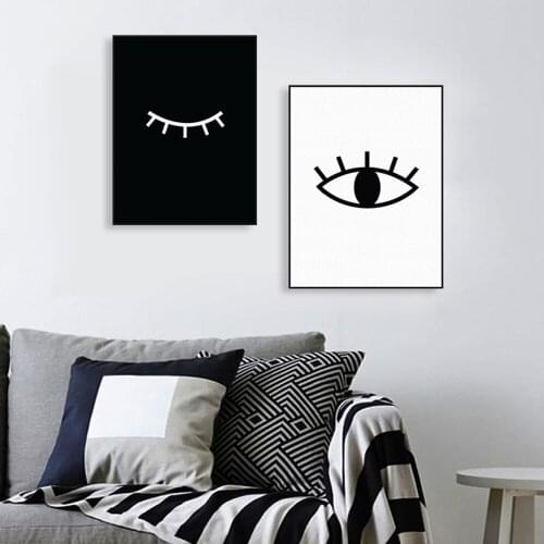 Black and White Abstract Minimalist Eyes Posters and Prints Nordic Kids Room Decor Canvas Wall Art Picture for Living Room