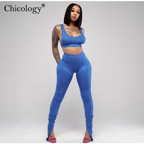 Chicology Slit Pants Weat Suits Two Piece Matching Set Crop Tank Top Women 2020 Autumn Winter Clothes Fitness Casual Sportswear