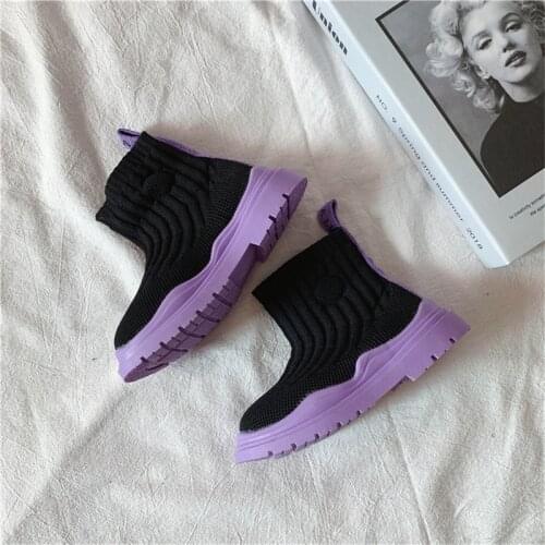 CUZULLAA Spring Summer Autumn Children Ankle Boots 2-12 Years Boys Girls Knitted Shoes Kids Breathable Shoes Children Boot 26-36