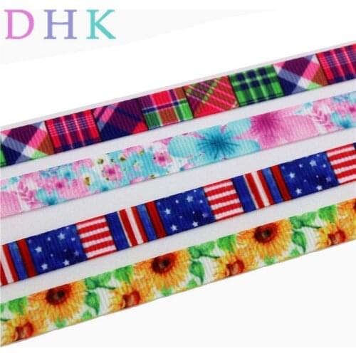 DHK 3/8'' Free shipping flowers plaid american printed grosgrain ribbon Accessory hairbow headwear DIY decoration OEM 9mm S740