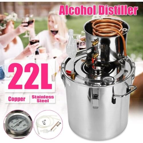 5 Gal 22L Durable Home DIY Distiller Moonshine Alcohol Stainless Copper Alcohol Whisky Water Wine Essential Oil Brewing Kit
